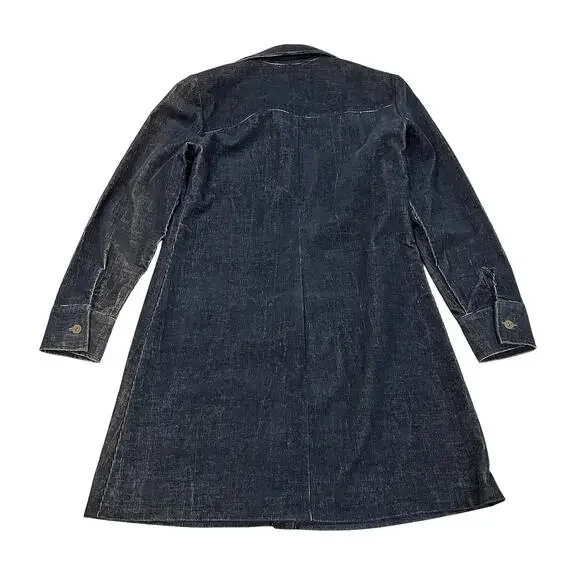 Free People Washed Corduroy Button Shift Dress Size S Blue Button Up USA Made - Picture 4 of 7